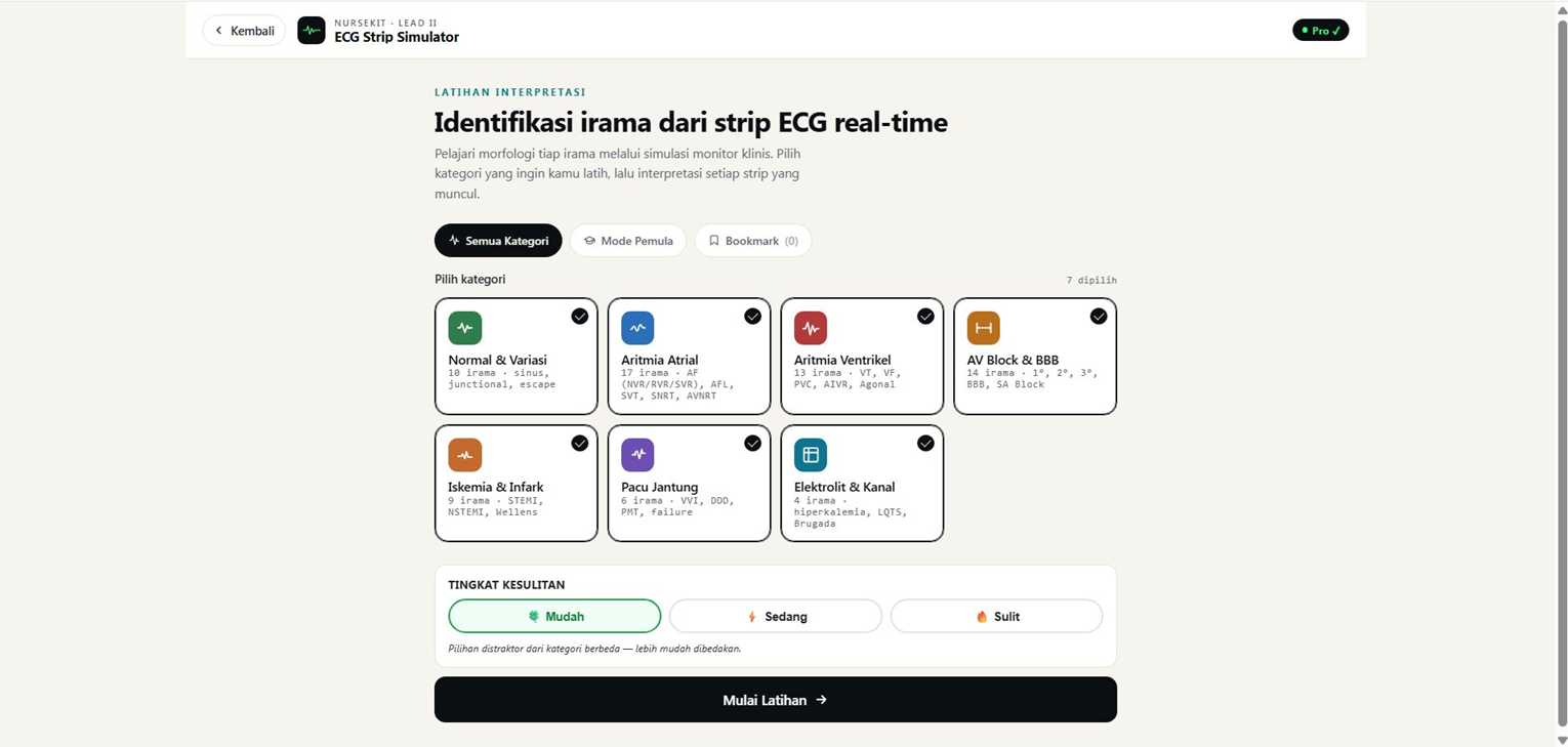 ECG Strip Simulator — pilih kategori irama latihan